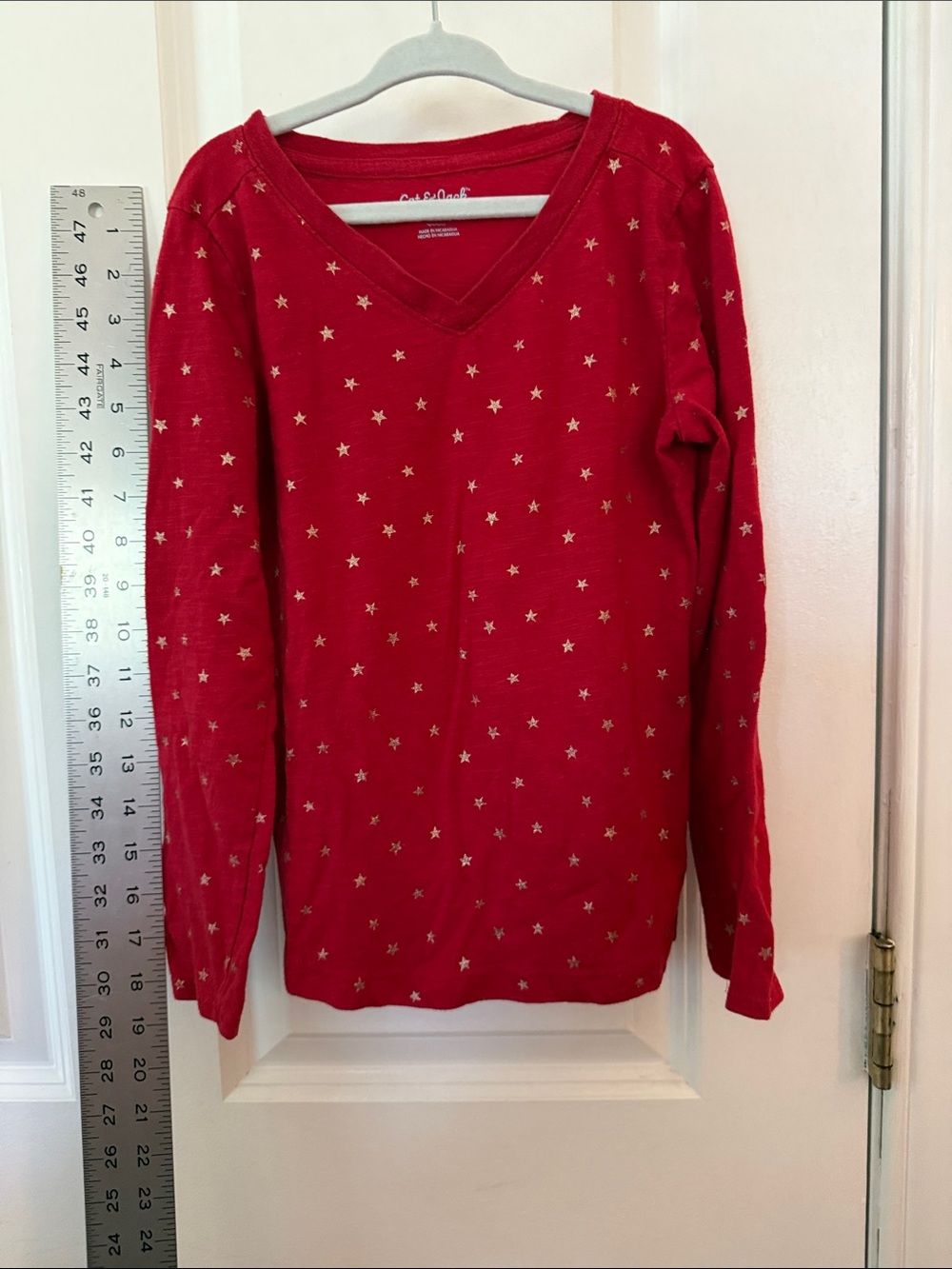 Cat & Jack Red V-Neck Sweater with Gold Star Print
